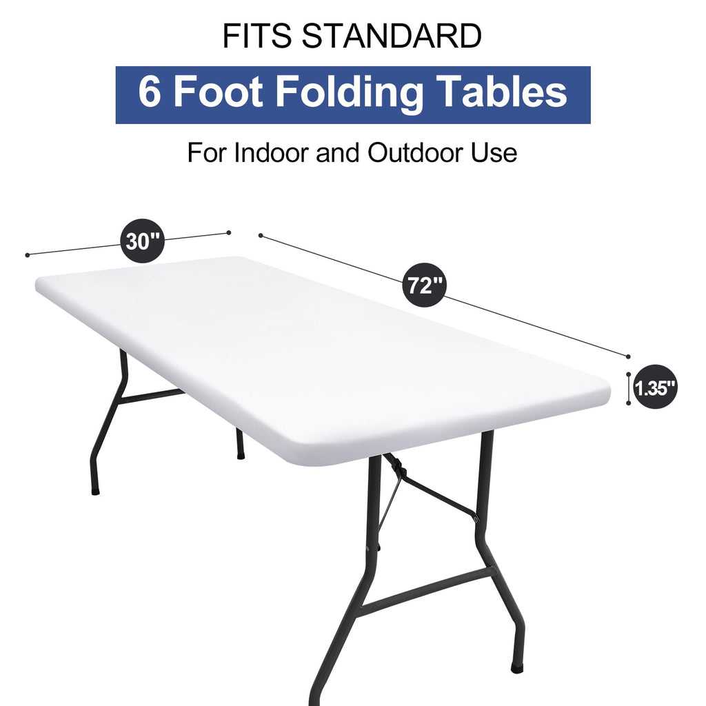 homing Rectangle Table Cloth Cover, Water-Resistant Polyester Elastic Fitted Tablecloth, Fits for 6 Foot Folding Tables, Washable Table Protector for Picnic, Camping, Outdoor (White, 30" x 72")