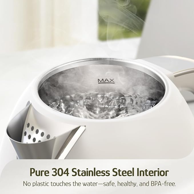 Hazel Quinn Electric Kettle 1.7 Liers(57oz) Stainless Steel, Pearl White