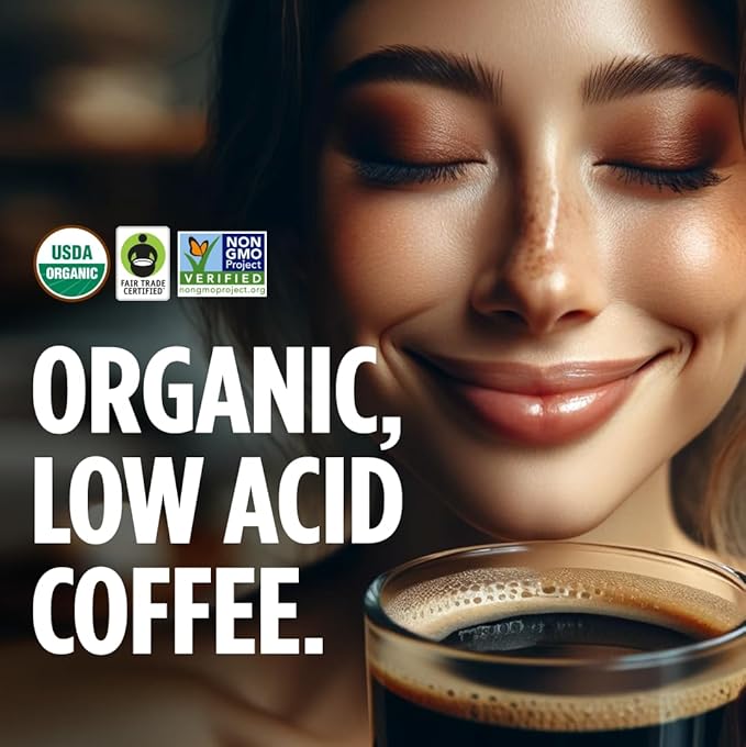 VitaCup Perfect Low Acid Organic Dark Roast Coffee Beans, 40oz, 4 Bags