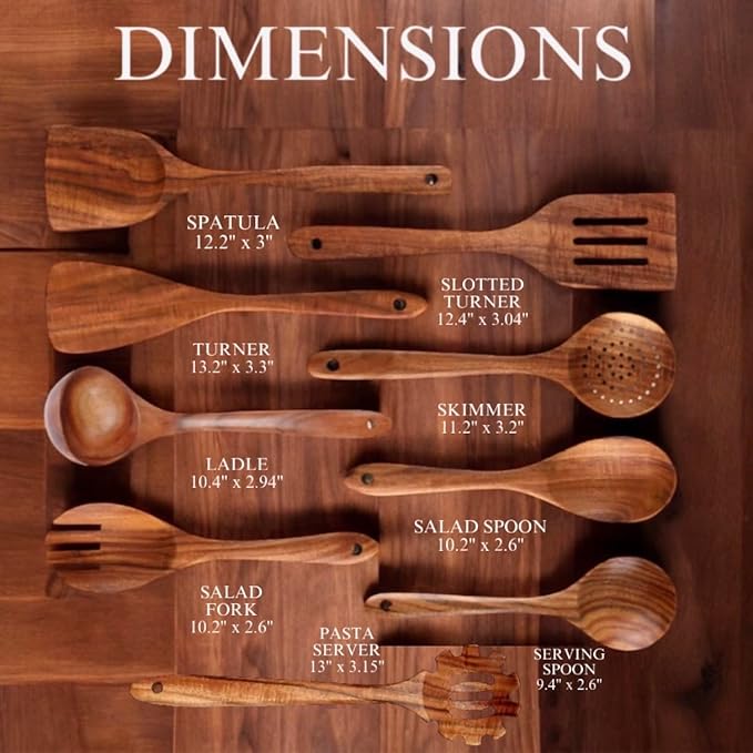 Forestroot 9-Piece Wooden Cooking Utensil Set – Premium Wood Kitchenware for Nonstick Cookware, Heat-Resistant & Durable Wooden Spoons and Spatulas – Eco-Friendly Kitchen Tools for Stirring & Serving