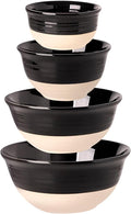 HASENSE Nesting Ceramic Mixing Bowls Set of 4, 2.5/1.5/1.0/0.5 Qt Black & Beige Stoneware Bowls, Farmhouse Bowls for Cooking, Baking, Fruit & Holiday Serving, Dishwasher & Microwave Safe