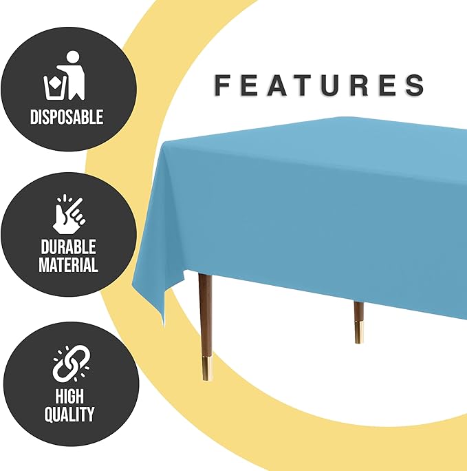 Exquisite 66% Thicker Premium Plastic Table Cloth Rectangle Table Cover 0.5 Mil 6 Pack Sky Blue Table Cloth 54 Inch x 108 Inch Disposable Tablecloth Won't Tear Easily Like Cheap Thin Brands