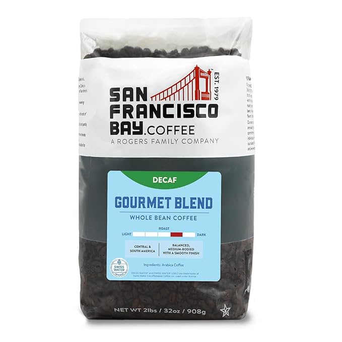 San Francisco Bay Coffee DECAF Gourmet Blend Whole Bean Coffee, 2 lb bag