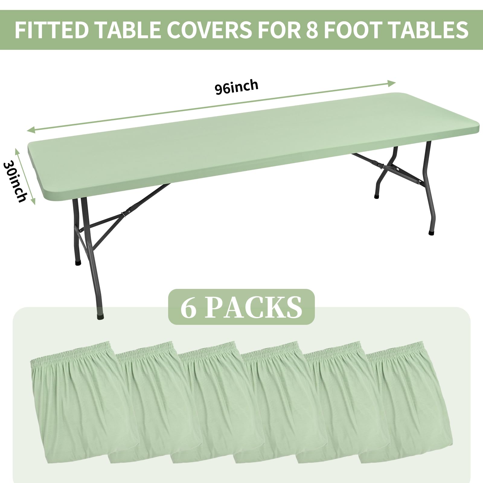 REWOMC 6 Pack Stretch Table Top Cap Cover, Sage Green, 30" x 96"