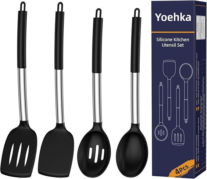 Yoehka Silicone Cooking Utensils Set, 4Pcs Spatula and Spoon Set, Black