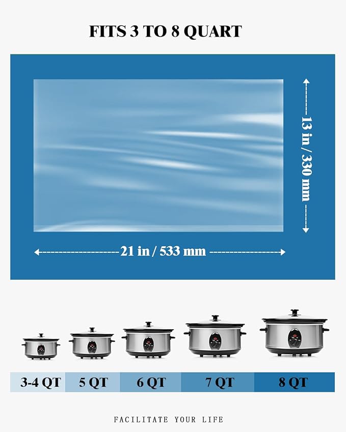 WOKUWOKU Slow Cooker Liners, 13“ x 21” 20 Cooking Bags, Large Disposable Pot Liners, Fits 3QT to 8QT Slow Cooker Cooking Plates, Multi-Purpose Durable Liner Plastic Bags, BPA Free (1 Pack)