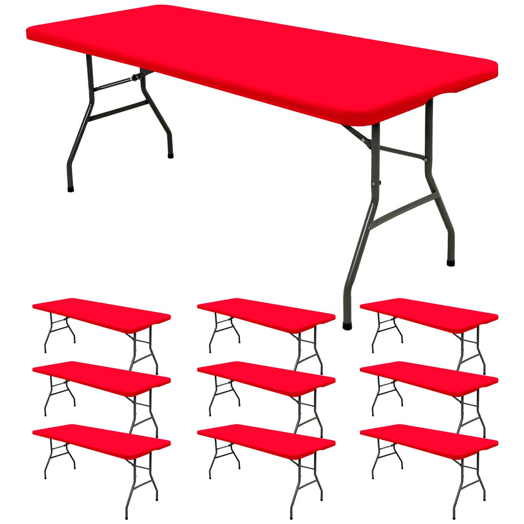 REWOMC 10 Pack Stretch Table Top Cap Cover, Red, 30" x 96"