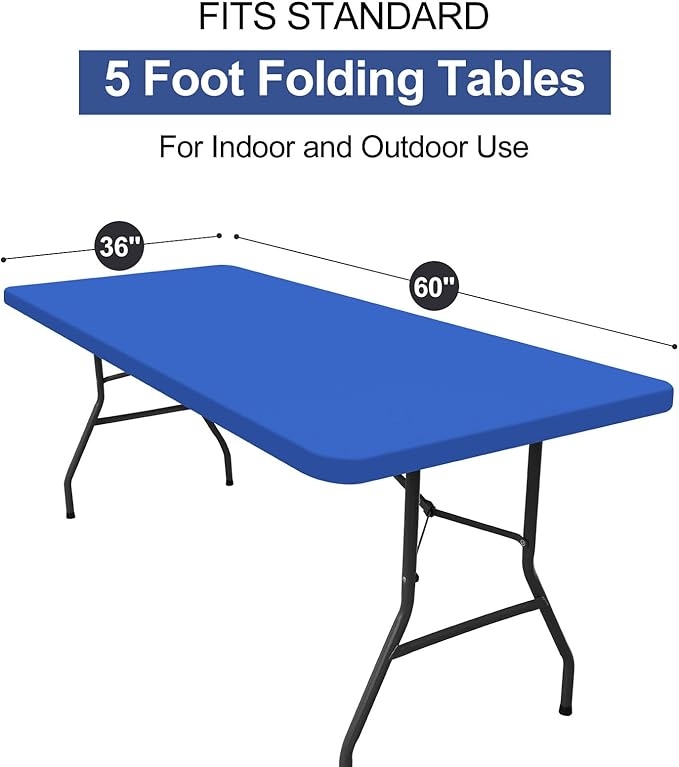 homing Rectangle Table Cloth Cover, Water-Resistant Polyester Elastic Fitted Tablecloth, Fits for 5 Foot Folding Tables, Washable Table Protector for Picnic, Camping, Outdoor (Blue, 36" x 60")