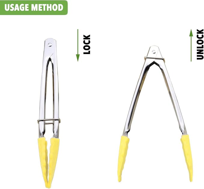 HINMAY 7-Inch Mini Tongs with Silicone Tips, Set of 3 (Yellow)