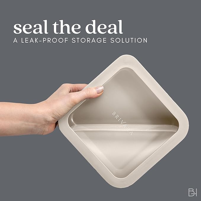 BRIVARA HOME Glass Food Storage Container with Lid, 5-Cup Medium Square | Microwave-Safe Airtight Lid, Oven-Safe Ceramic-Coated Glass | Zero Plastic, No PFAS/PFOA/BPA, Reusable [Crema]