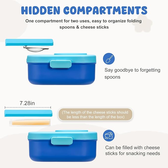 BOSEDSANG Bento Lunch Box for Kids with 12oz Soup Thermo,4 Compartments Lunch Box Containers Kids, Spoon&Sauce Jar, BPA Free&Leak proof,Insulated Food Jar for Travel((Blue)