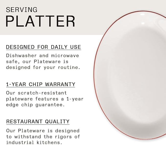 Made In Cookware - Serving Platter - White With Red Rim - Porcelain - Crafted in England