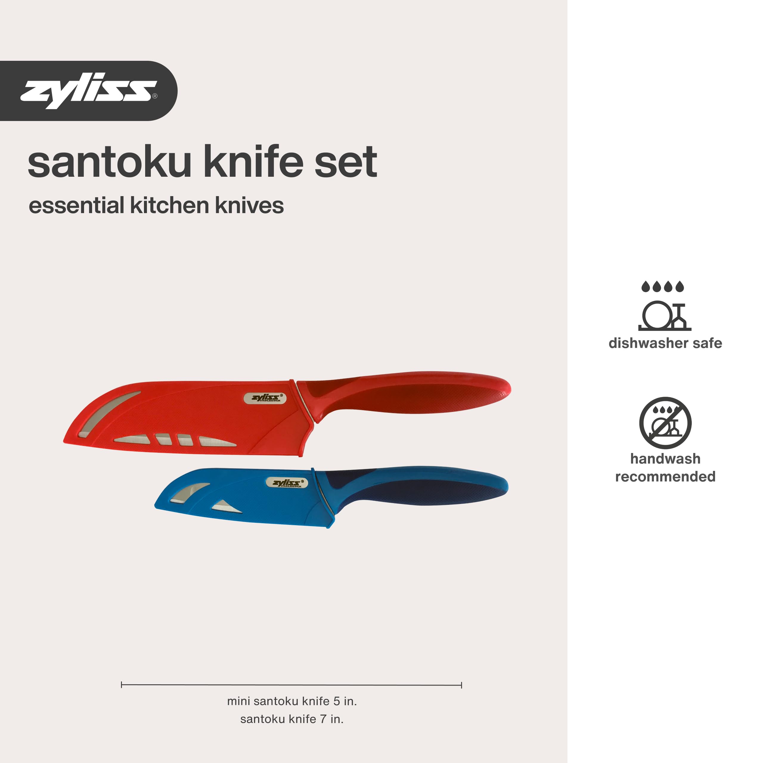 ZYLISS 2 Piece Santoku Knife Set with Sheath Covers, Stainless Steel