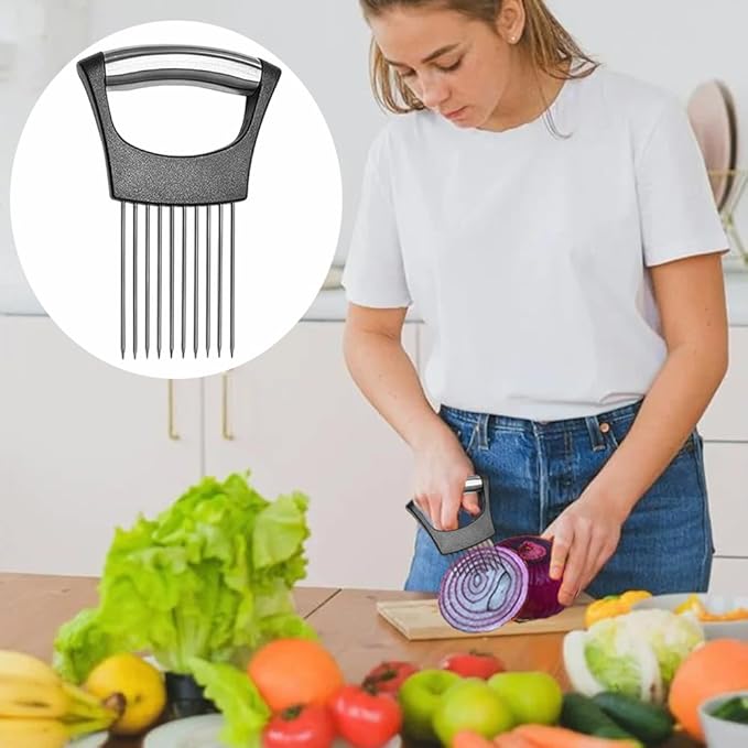 Vyooxcy Stainless Steel Onion Holder for Slicing ，Meat Tenderizer，Fruits Veg Meat Onion Cutter for Slicing and Storage of Avocados Lemon Potato Tomato and Other Meat Stalking Fork, MINI, Silver