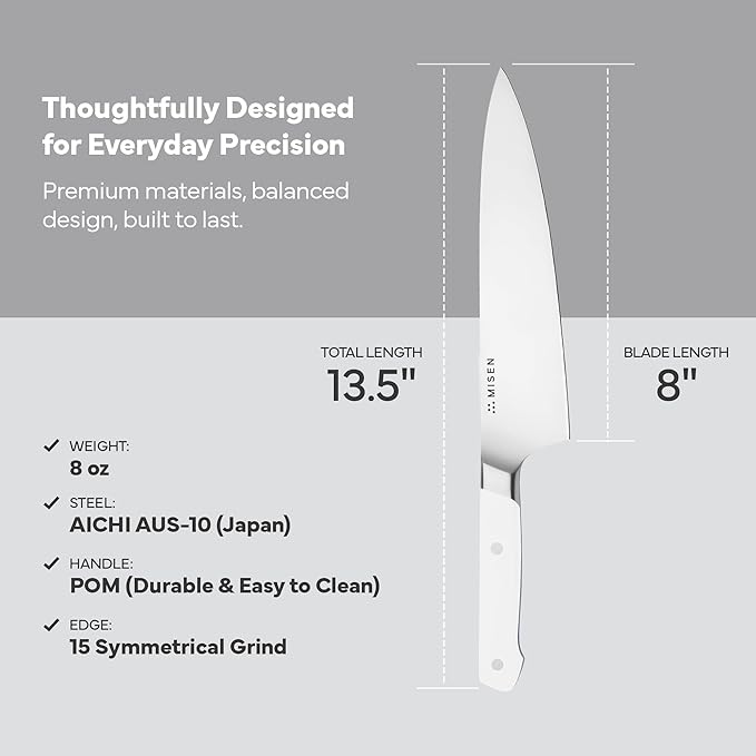 Misen 8 Inch Chef Knife, AUS-10 Japanese Stainless Steel - White