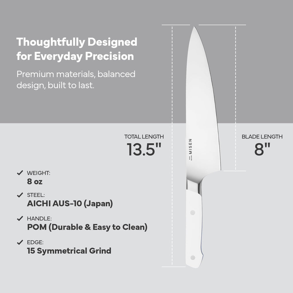 Misen 8 Inch Chef Knife, AUS-10 Japanese Stainless Steel - White