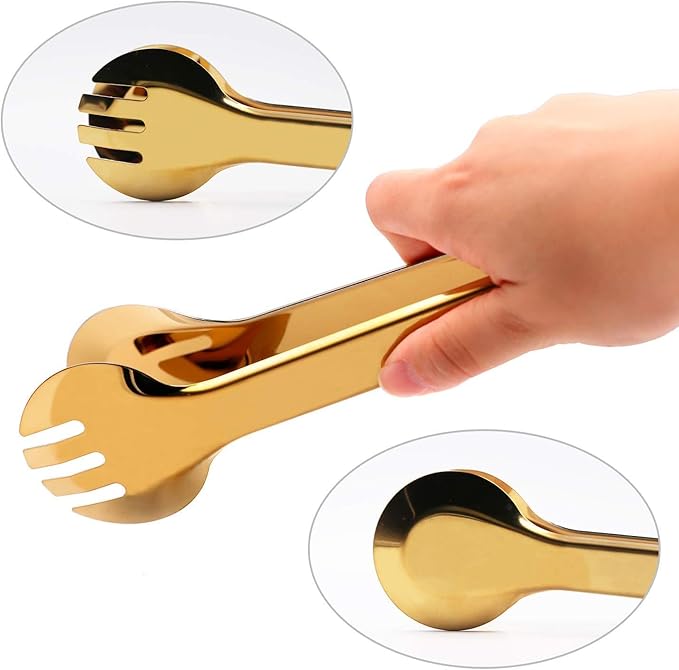 IAXSEE 4 PCS Serving Tongs 9 Inch Buffet Tongs Stainless Steel Serving Utensils for Salad Buffet Appetizer Dessert Food Parties, Gold