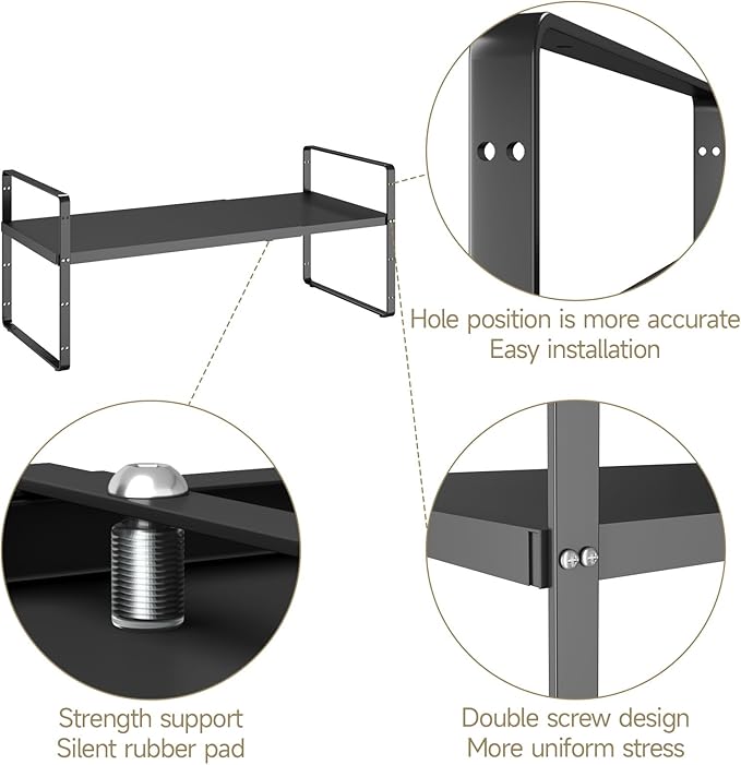 taiheis 16.5~27.1" Expandable Shelf，2Pack 8.1" Wide Adjustable Height Cabinet Shelves，Black