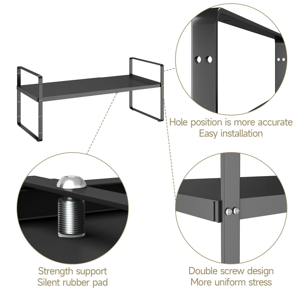 taiheis 16.5~27.1" Expandable Shelf，2Pack 8.1" Wide Adjustable Height Cabinet Shelves，Black