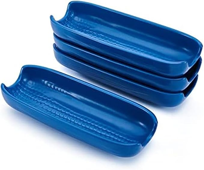 Pfaltzgraff Callie Blue Corn Dishes Set of 4, Stoneware Corn on the Cob Holders, 8.25 Inches Long, Dishwasher and Microwave Safe, Charming Blue Dinnerware for Family Meals