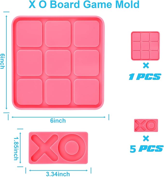 DECYOOL 6Pcs Big Tic Tac Toe Silicone Resin Mold for X O Board Game