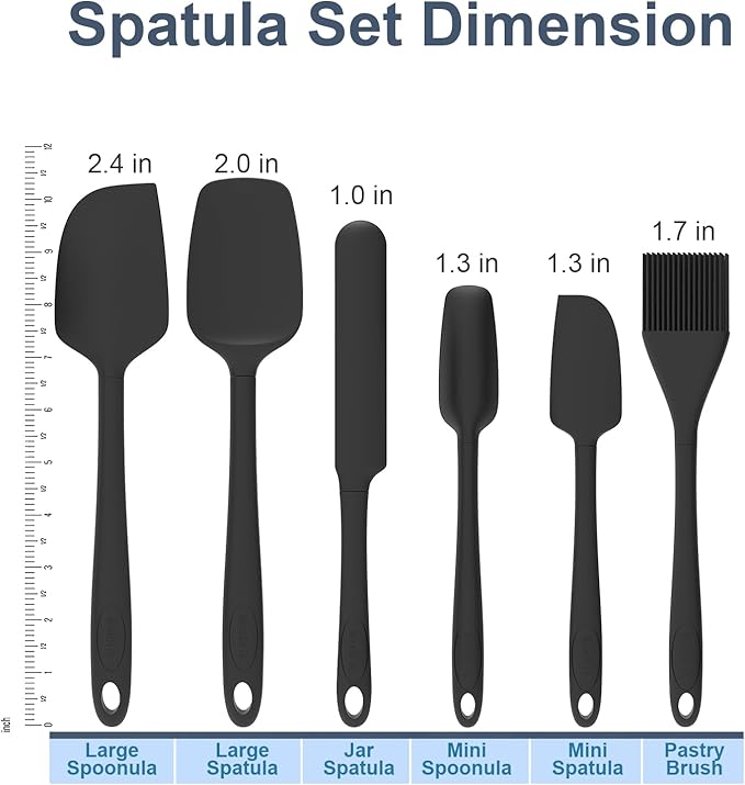 MiorBiit Silicone Spatula Set, 6 Pieces Food Grade Kitchen Utensils with Silicone Brush Heat Resistant Dishwasher Safe BPA-free Rubber Spatula for Scraping, Baking, Cooking, Mixing (Black)