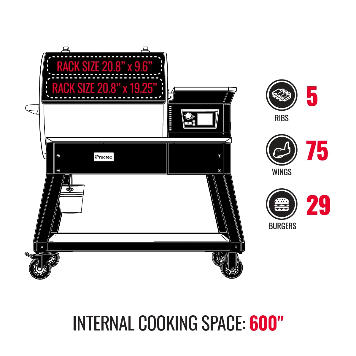 recteq Patio Legend 600 Pellet Smoker, Pellet Grill with Wifi & App Connectivity, Outdoor Smokers Grills, Wood Pellet Grills, Temp Range 180° to 700+°, Smoker Grill + Grilling Basics Bundle