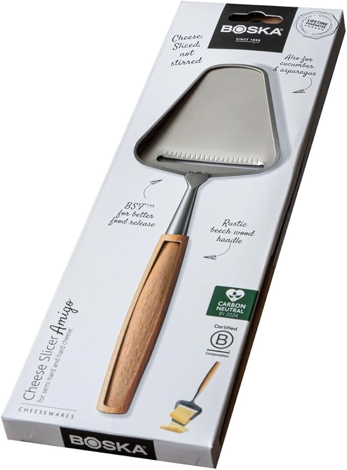 Boska Cheese Slicer Amigo - Slicer for Mature and Aged Cheese - Ergonomic Handle - Stainless Steel - Beech Wood - Non-stick Thanks to BSF Treatment - Also for Slicing Vegetables
