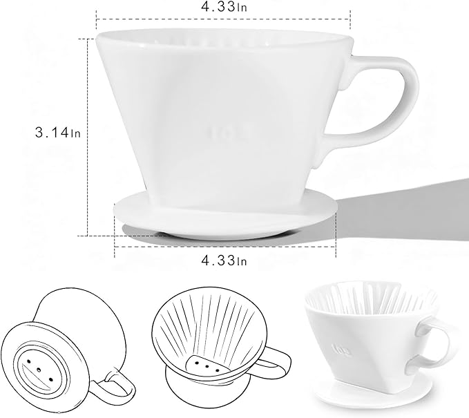 NBYHZLS Ceramic Pour Over Coffee Dripper, V-Shaped Coffee Filter Cone