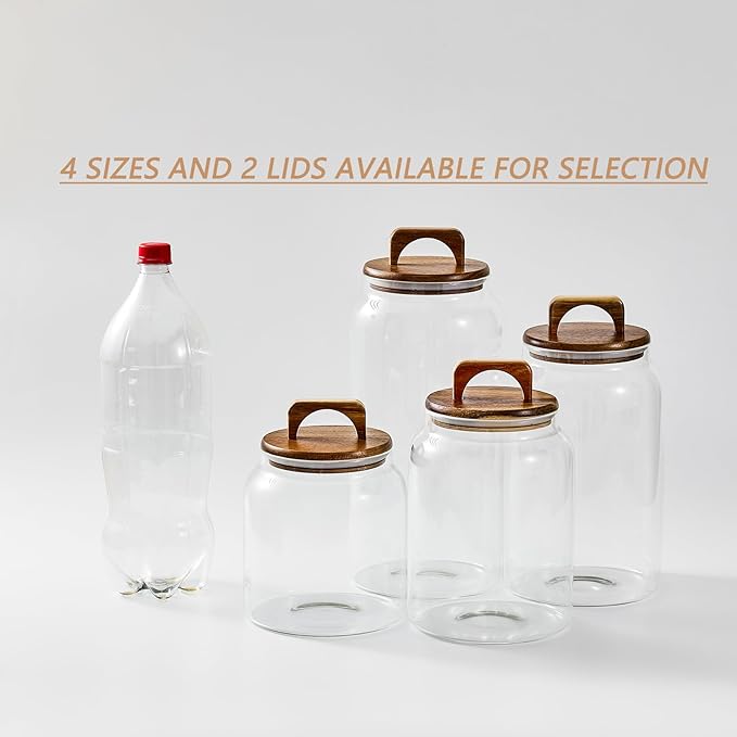 Sweejar Large Glass Candy Jars with Wooden Lids, 1 Gallon Glass Jar with Lid, Sugar/Flour Storage Containers, Big Glass Canisters with Airtight Lid, 1 Pack