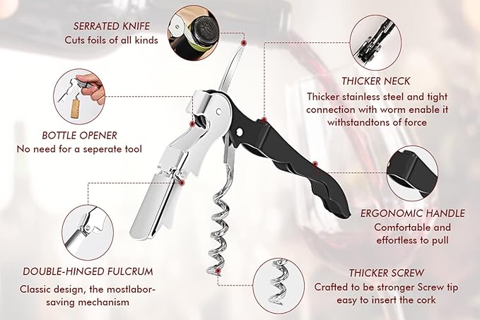 Kit-Home Professional Waiter Corkscrew Wine Openers Set (4 PCS),Upgraded with Heavy Duty Stainless Steel Hinges Wine Key for Restaurant Waiters, Sommelier, Bartenders