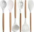 IOCBYHZ Kitchen Cooking Utensils Set 6Pcs Non-Stick Silicone Kitchen Utensils Spatula Spoon Turner Ladle Pasta Server, Heat Resistant Wooden Handle Silicone Cooking Gadgets Sets for Cookware & Baking