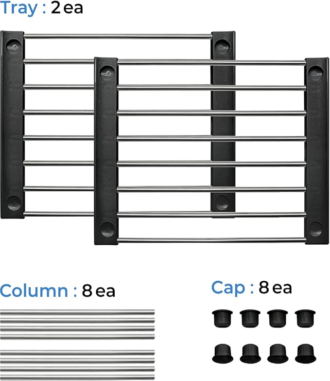 carrotez Set of 2 Stackable Cabinet Organizer Shelf 9.8 x 7.8 x 6.1 Black