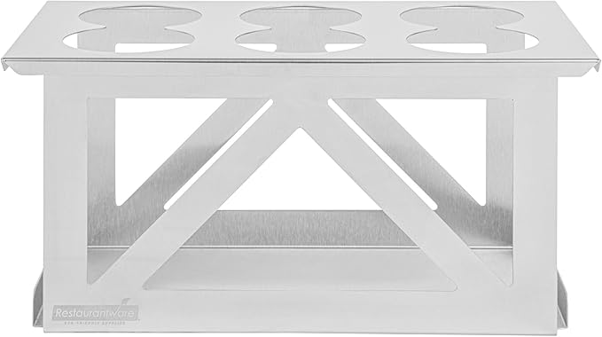 Restaurantware Squeeze Bottle Organizer 1 Count 12.79 x 7.09 x 6.26 Inch Durable Stainless Steel Condiment Dispenser Rack Six Hole Easy-To-Clean Holder Silver Rectangular Design for Commercial Kitchen