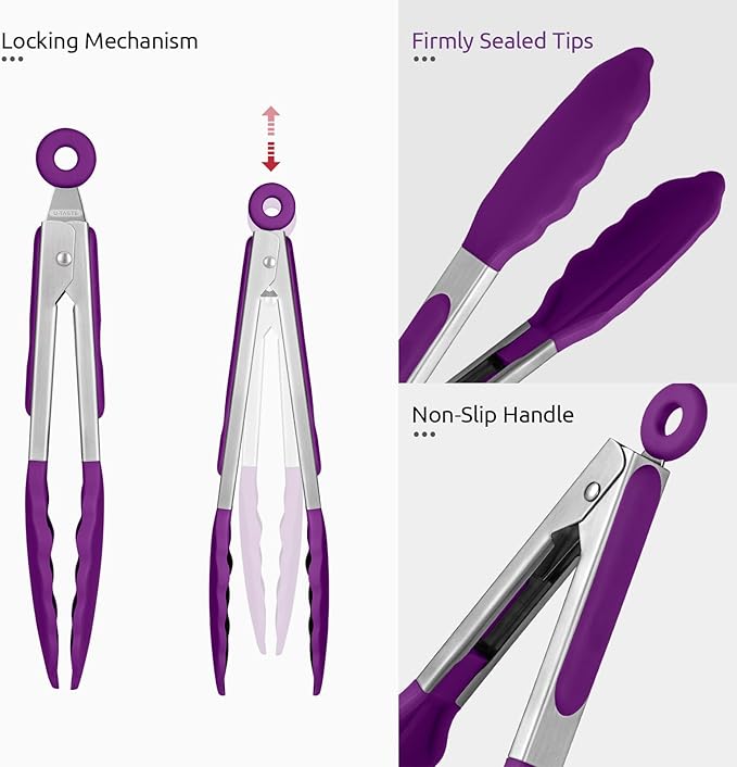U-Taste Kitchen Tong for Cooking, 600ºF Heat-Resistant Tps, 7in/Purple