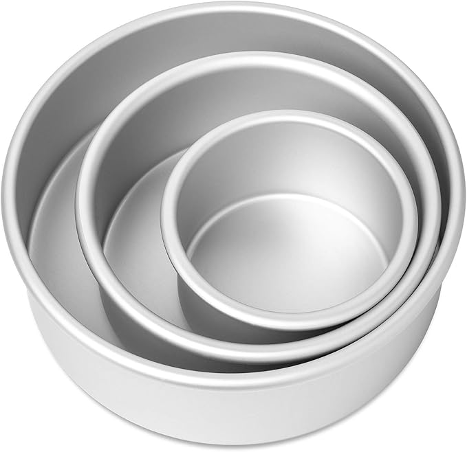 Last Confection 3-Piece Round Cake Pan Set - Includes 4 x 2, 6 x 2 and 8 x 2 Inch Anodized Aluminum Layer Cake Pans Baking Tins