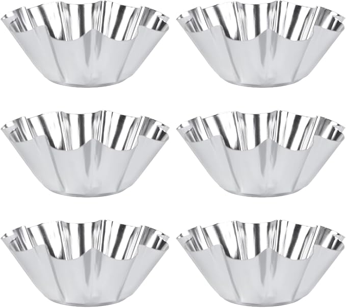 Unomor Stainless Steel Chrysanthemum Tart Mold 6 Pack Flower Tart Pans 2.40 X 2.40 X 0.90 in Reusable Non-Stick Baking Molds for Egg Tarts Mini Cupcakes Muffins Diy Desserts