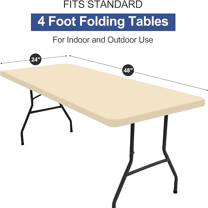 homing Rectangle Table Cloth Cover, Water-Resistant Polyester Elastic Fitted Tablecloth, Fits for 4 Foot Folding Tables, Washable Table Protector for Picnic, Camping, Outdoor (Champagne, 24" x 48")