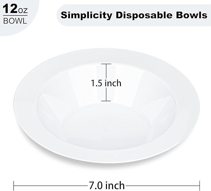 BESTVIP 100 Pack 12 oz White Plastic Bowls, Disposable Soup Bowls