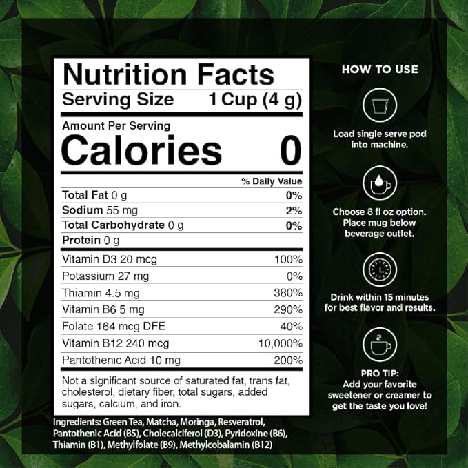 VitaCup Green Tea Instant Packets with Matcha, 16ct