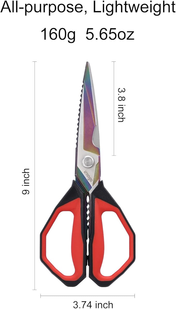 LIVINGO 9" Sharp Kitchen Scissors for Food Titanium Coated Stainless Steel