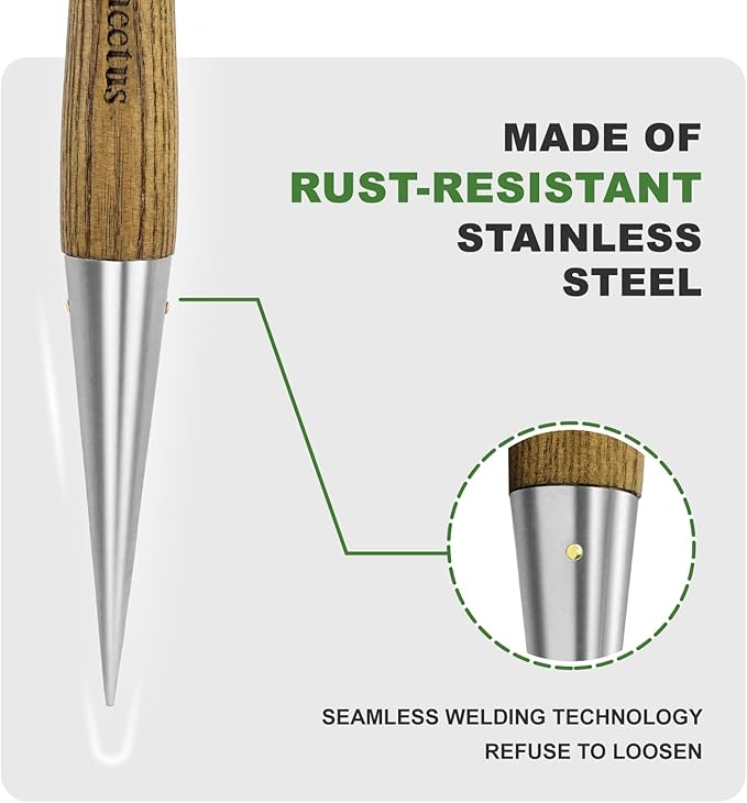 Haliaeetus Dibber Garden Tool, Stamped Stainless Steel Tip Seed Dibber