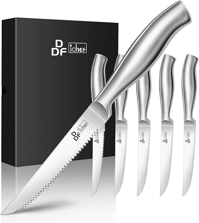 Steak Knives Set of 6, 4.5-Inch Serrated Steak Knives, Dishwasher Safe