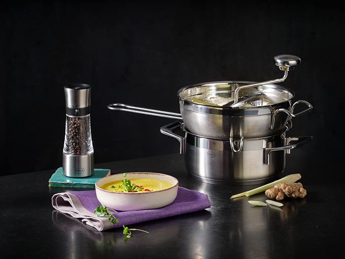 Rosle 16252 Stainless Steel Food Mill with Handle, Bowl Rests & 2 Grinding Disc Sieves