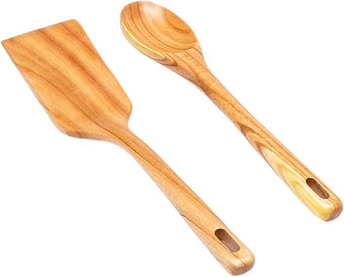 Zenxylo Wooden Spoons for Cooking, Wooden Cooking Spatula Turner and Spoon Set, 2-Piece, Sturdy, Lightweight and Heat Resistant