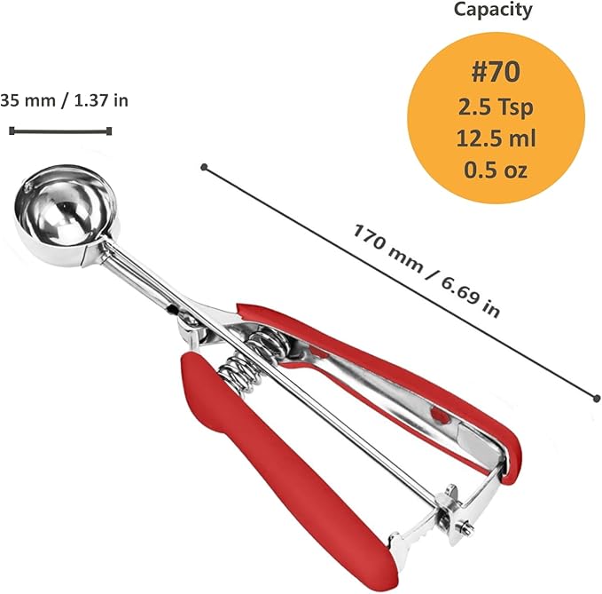 Small Cookie Scoop, 2.5tsp/12.5ml/0.5oz, #70 Cookie Scoops for Baking