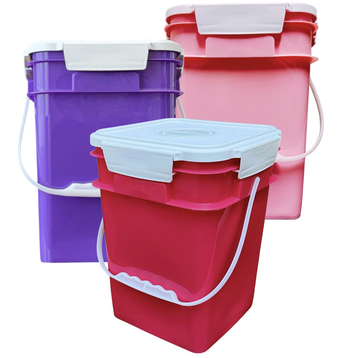 House Naturals 4 Gallon Square Food Grade Bucket Pail with Plastic Handles and Lid (Pack of 3) Made in USA containers (White)