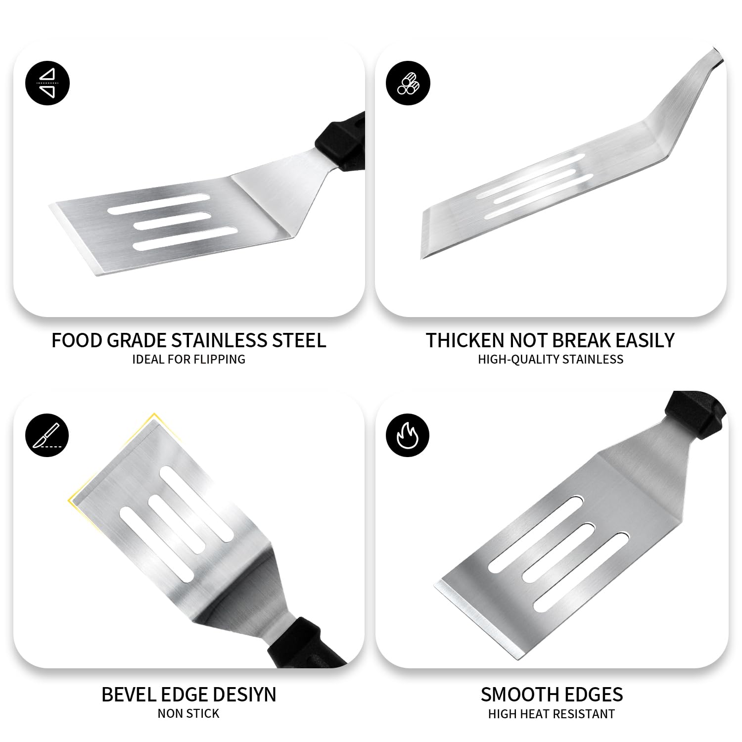 1Pc 9.8in Stainless Steel Spatula Heat Resistant Handle for BBQ Dessert