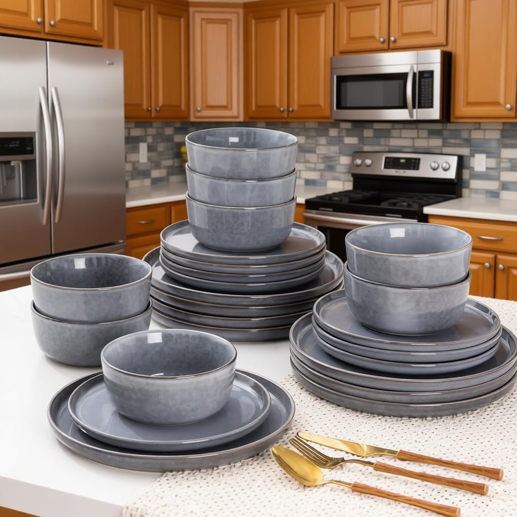 AmorArc Stoneware Dinnerware Sets for 8, 24Pcs Plates and Bowls Sets Dishes