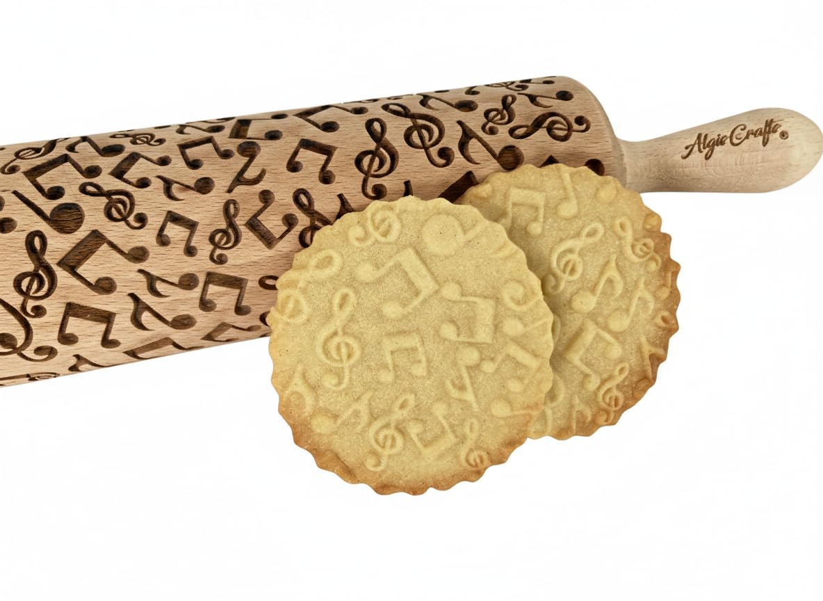 MELODY EMBOSSING ROLLING PIN with NOTES LASER ENGRAVED for EMBOSSED COOKIES GIFT FOR MUSICIAN